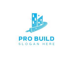 Sparkling Building Squeegee Cleaning logo design