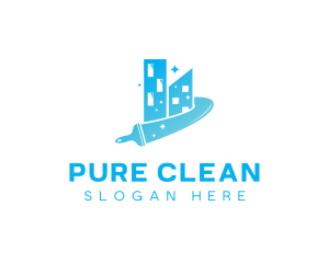 Sparkling Building Squeegee Cleaning logo design