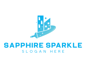 Sparkling Building Squeegee Cleaning logo design