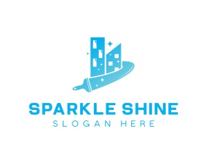 Sparkling Building Squeegee Cleaning logo design