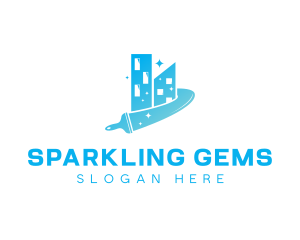 Sparkling Building Squeegee Cleaning logo design