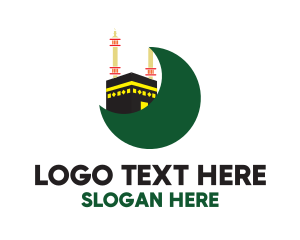 Mosque - Islamic Mecca Kaaba Moon logo design