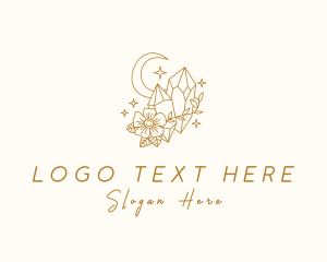 Gold - Moon Floral Precious Stone logo design