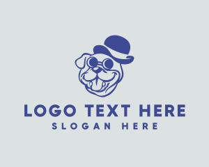 Groomer - Pet Bulldog Bowler Hat logo design