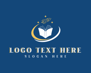 Library - Creative Book Rocket logo design