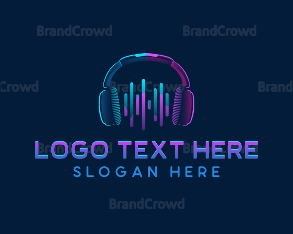 Neon Headphones Music Logo