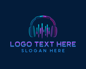 Techno Music - Neon Headphones Music logo design