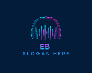 Neon Headphones Music Logo