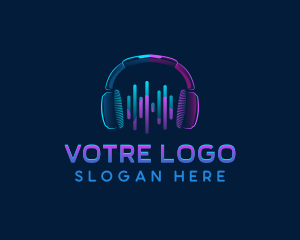 Neon Headphones Music Logo