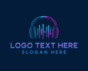 Neon Headphones Music Logo