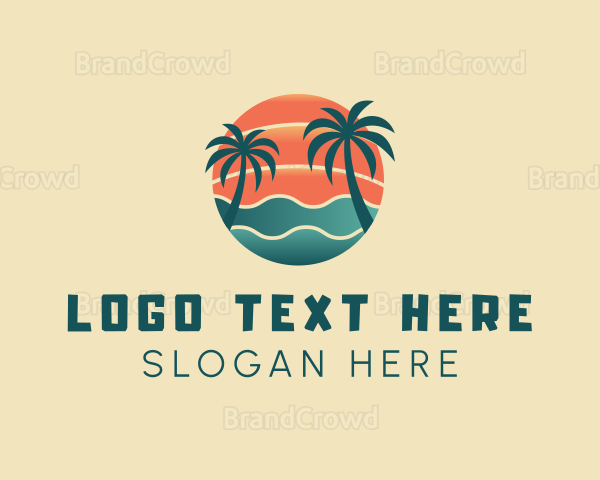 Hot Beach Palm Tree Summer Logo