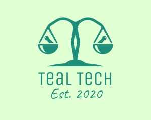 Teal Pharmaceutical Balance Scale logo design