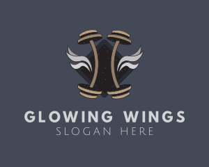 Barbell Wings Hipster logo design