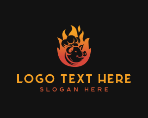 Grill - Flaming Pig Barbecue logo design