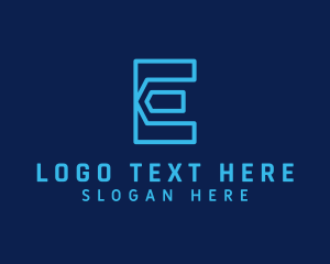 Computer - Blue Cyber Letter E logo design