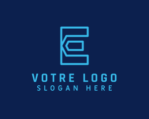 Blue Cyber Letter E Logo