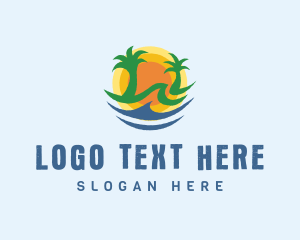 Beach Front - Palm Tree Beach Sun logo design