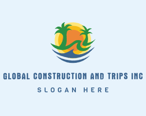 Palm Tree Beach Sun logo design