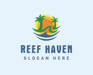 Palm Tree Beach Sun logo design