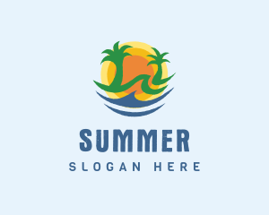 Palm Tree Beach Sun logo design