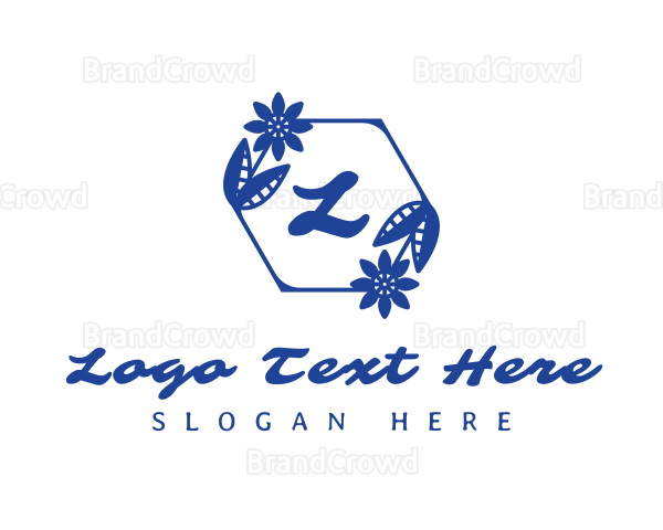 Classic Blue Floral Wreath Logo