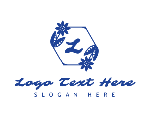 Flower Shop - Classic Blue Floral Wreath logo design