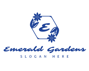 Classic Blue Floral Wreath logo design