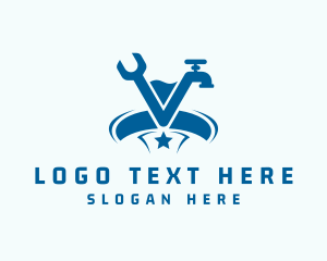 Faucet - Faucet Plumbing Letter V logo design