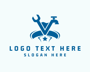 Handyman - Faucet Plumbing Letter V logo design