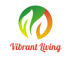 Living - Round Green Orange Leaves logo design