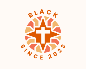 Stained Glass Religious Cross logo design