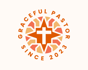 Pastor - Stained Glass Religious Cross logo design