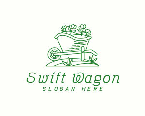 Wagon - Wheelbarrow Garden Flowers logo design