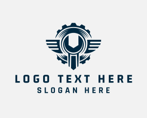 Wrench - Blue Wrench Cog Wings logo design