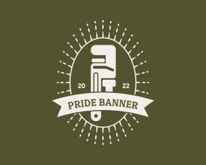 Hipster Banner Plumbing Wrench logo design