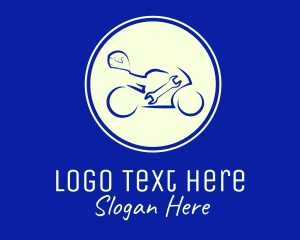 Blue Bicycle - Blue Motorbike Gear Wrench logo design