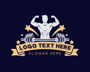 Barbell - Muscle Bodybuilder Barbell logo design