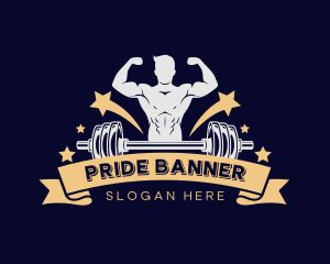 Muscle Bodybuilder Barbell logo design