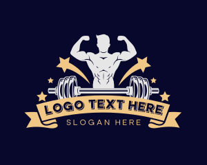 Fitness - Muscle Bodybuilder Barbell logo design