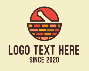 Bricklayer - Mortar & Pestle Brick Wall logo design