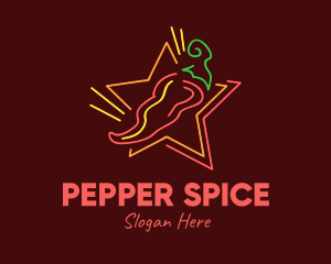 Pepper - Neon Star Chilli Pepper logo design