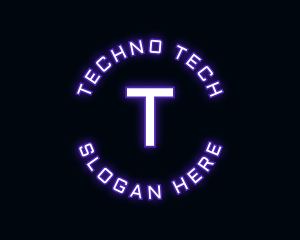 Techno - Glowing Neon Techno logo design