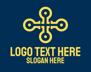 System - Yellow Digital Circuit logo design