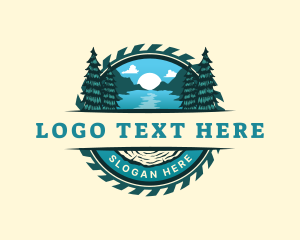 Trail - Lake Scenery Woodwork Saw logo design