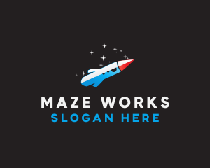 Blue Space Rocket  logo design