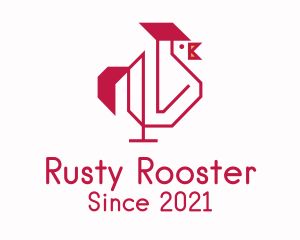 Red Outline Rooster  logo design