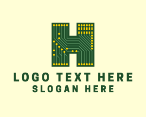 Hacker - Circuit Board Letter H logo design