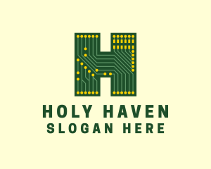 Circuit Board Letter H logo design