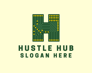 Circuit Board Letter H logo design