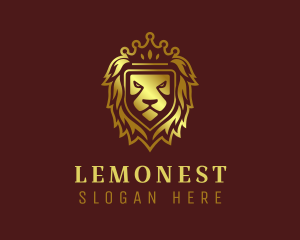 Crown - Gold Shield Lion Royalty logo design